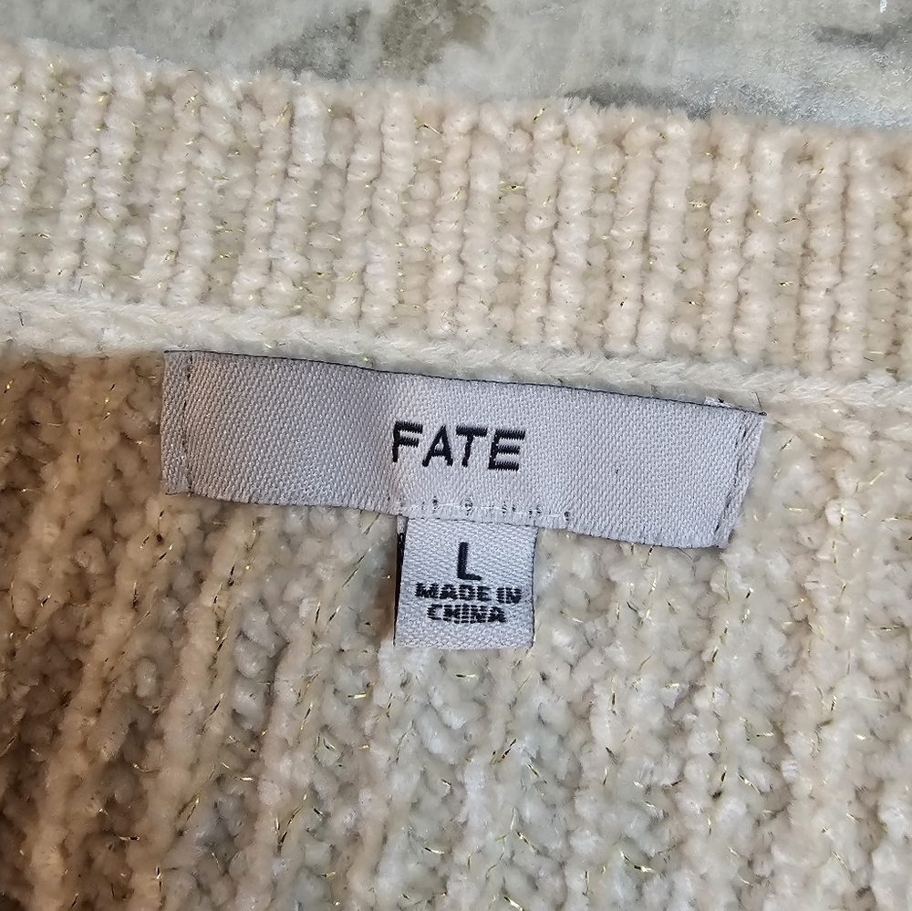 FATE Women’s Striped Chenille Sweater Large Beige Red Yellow Blue Soft Cozy Pull - Picture 4 of 8